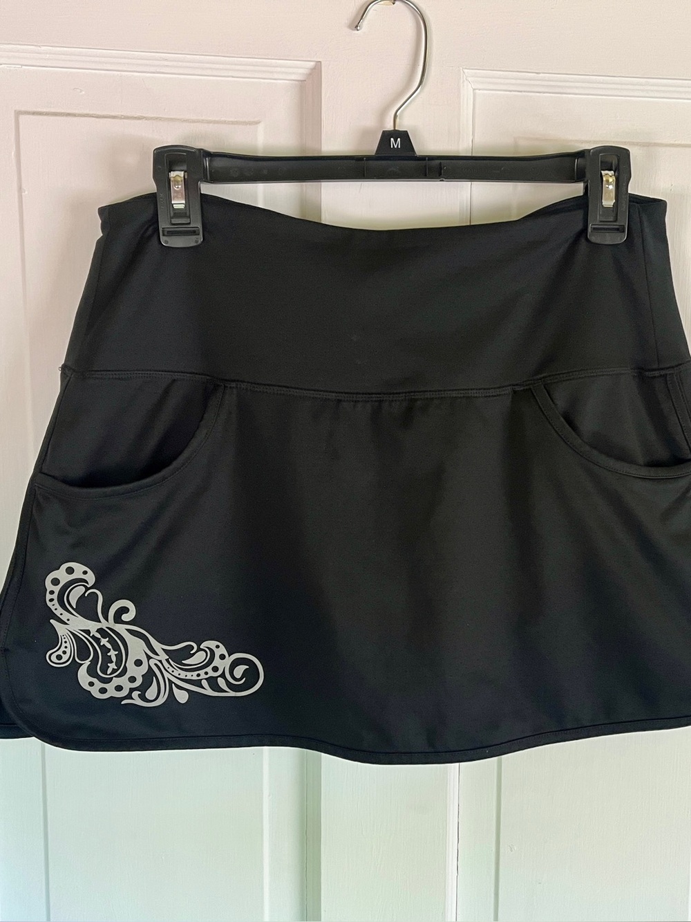Athleta Black Skort with Cream Decorative Print
